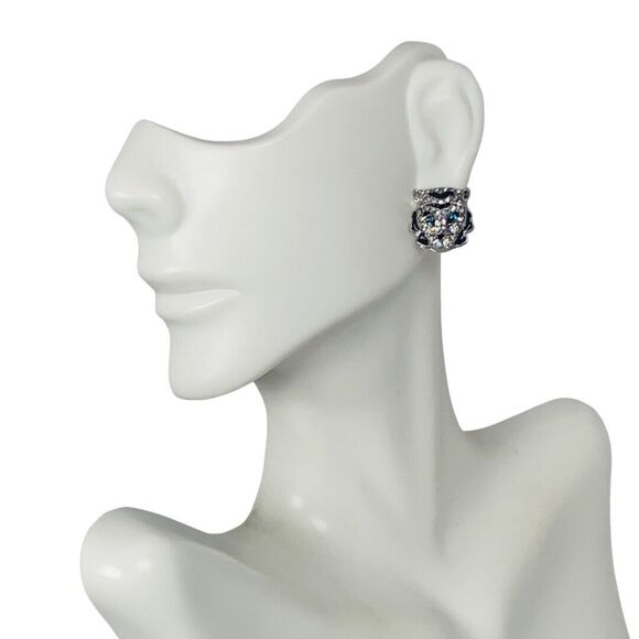 Betsey Johnson Snow Leopard Head Crystal Stud Earrings .5" Magical Creature - Picture 11 of 16